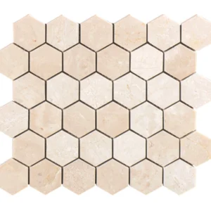 CREMA MARFIL HEXAGON Marmuro — natūralus akmuo