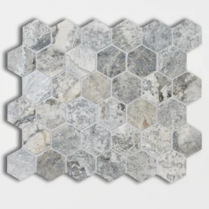 SILVER Travertino matinė Hexagon — natūralus akmuo